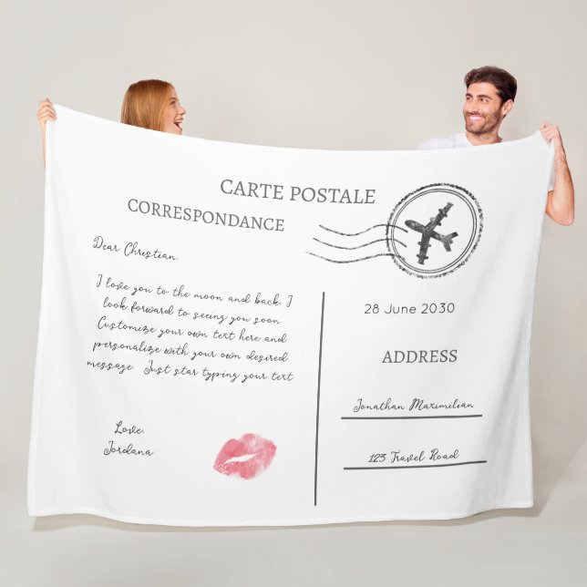 Personalised Carte Postale Modern  Fleece Blanket (In Situ)