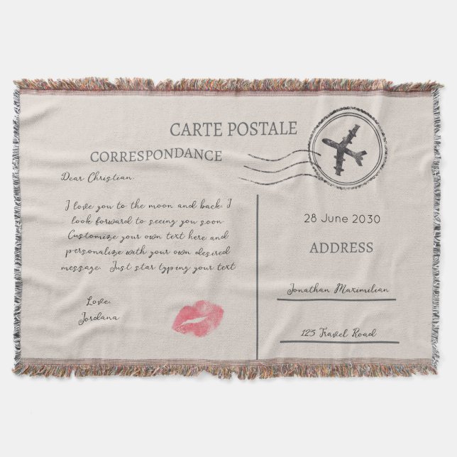 Personalised Carte Postale Modern  Throw Blanket (Front)