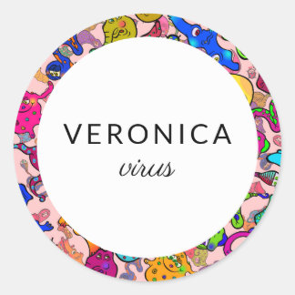 Personalised Cartoon Bacteria Name Classic Round Sticker