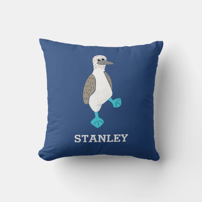 Personalised Cartoon Blue-Footed Booby Bird Cushion (Front)