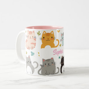 Personalised Cartoon Cat Mug - Custom Name Gift
