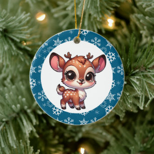 Personalised Cartoon Chibi Reindeer Christmas Ceramic Ornament