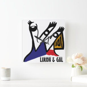 Personalised Cartoon Couple Square Wall Clock