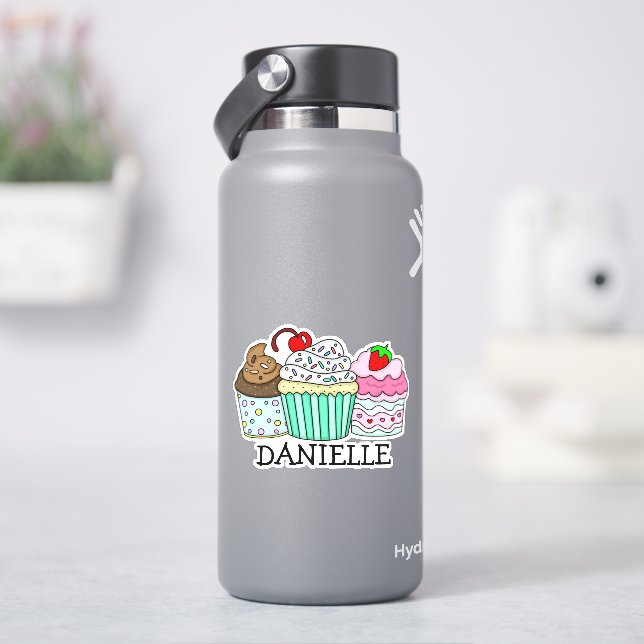 Personalised Cartoon Cupcakes and Name  Sticker (HydroFlask)