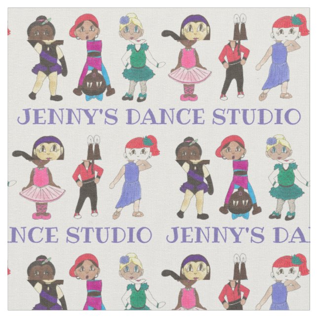 Personalised Cartoon Dancers Dance School Studio Fabric (Close Up)