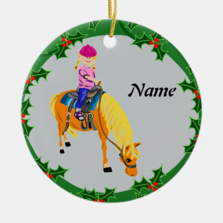 Personalised cartoon girl on pony horse ceramic tree decoration