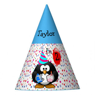 Personalised Cartoon Penguin 2nd Birthday Party Hat