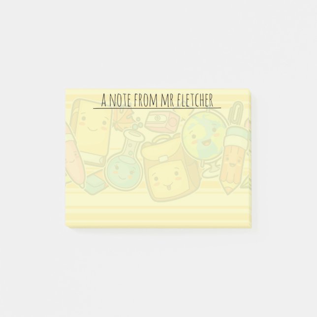Personalised Cartoon School Supply Pattern Post-it Notes (Front)