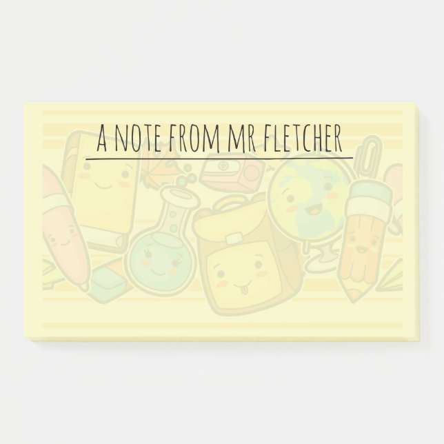 Personalised Cartoon School Supply Pattern Post-it Notes (Front)