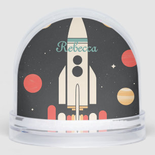 Personalised Cartoon Space Rocket Snowglobe
