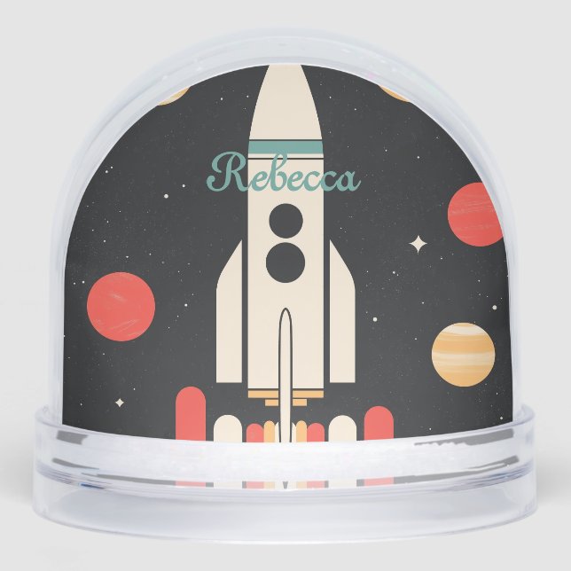Personalised Cartoon Space Rocket Snowglobe (Front)