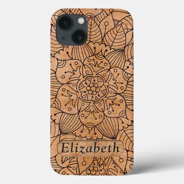 Personalised Carved Wood Floral Mandala Case-Mate iPhone Case (Back)