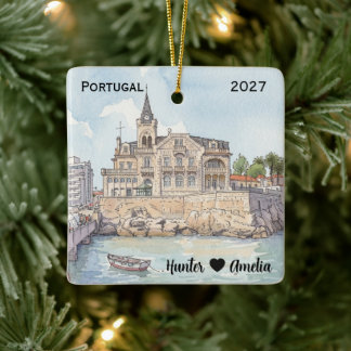Personalised Cascais Portugal Photo Honeymoon Ceramic Ornament