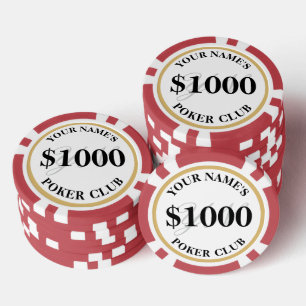 Personalised Casino Style Custom $1000 Red Poker Chips