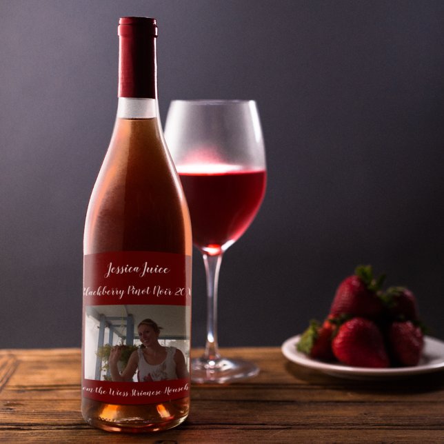 Personalised Casual Cranberry Photo  Wine Label (Creator Uploaded)