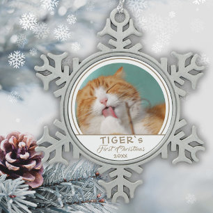 Personalised Cat 1st Christmas Pet Photo Snowflake Pewter Christmas Ornament