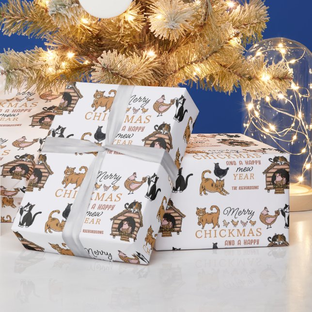 Personalised Cat and Chicken Funny Christmas Wrapping Paper (Holidays)