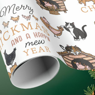 Personalised Cat and Chicken Funny Christmas Wrapping Paper