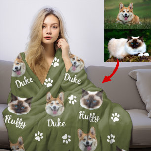 Personalised Cat and Dog Name and Photo,Pet Green Fleece Blanket