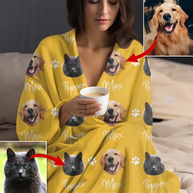 Personalised Cat and Dog Name and Photo,Pet Yellow Fleece Blanket (Creator Uploaded)