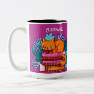 Personalised Cat Approved Books Pink Two-Tone Coffee Mug