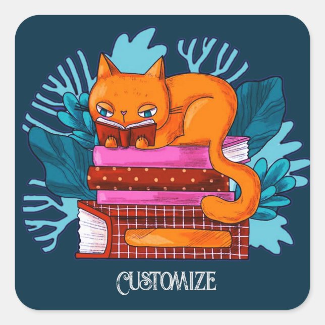 Personalised Cat Approved Books Teal Square Sticker (Front)