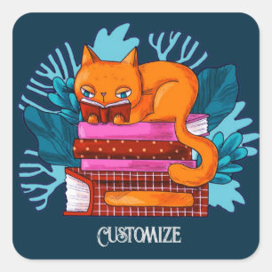 Personalised Cat Approved Books Teal Square Sticker