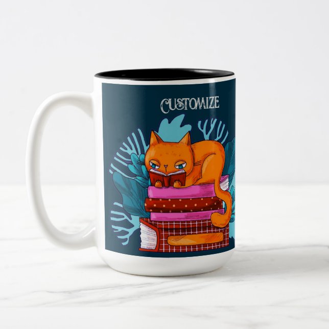 Personalised Cat Approved Books Teal Two-Tone Coffee Mug (Left)
