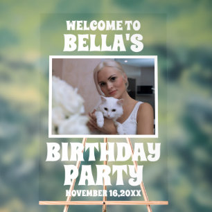 Personalised Cat Birthday Party Photo Welcome Acrylic Sign