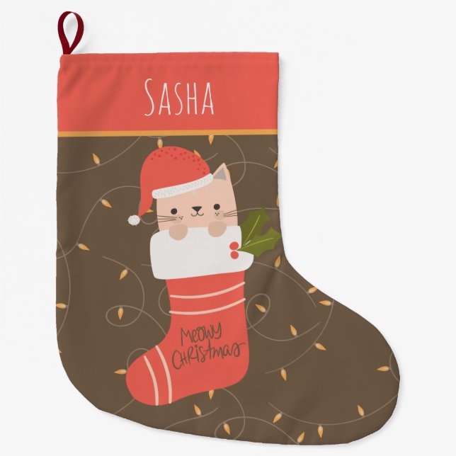 Personalised Cat Christmas  Large Christmas Stocking (Front)