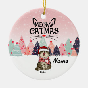 Personalised Cat Christmas Ornament, Meowy Xmas Ce Ceramic Ornament