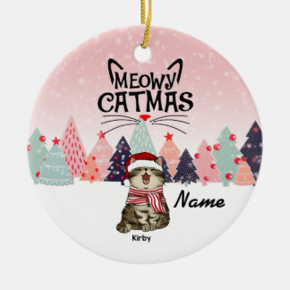 Personalised Cat Christmas Ornament, Meowy Xmas Ce Ceramic Ornament