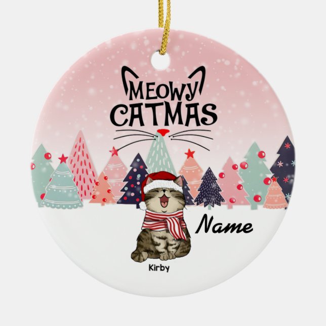 Personalised Cat Christmas Ornament, Meowy Xmas Ce Ceramic Ornament (Front)
