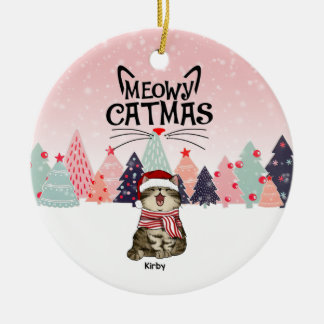 Personalised Cat Christmas Ornament, Meowy Xmas Ceramic Ornament