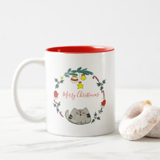 Personalised / Cat Christmas Wreath Two-Tone Coffee Mug