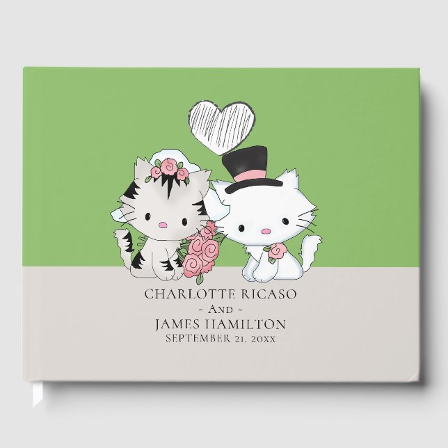 Personalised Cat Couple Bride And Groom Wedding Guest Book (Front)