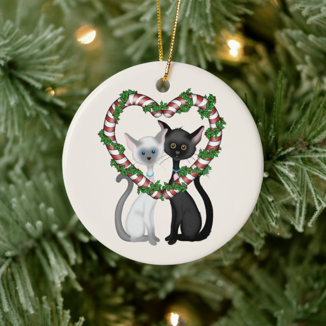 Personalised Cat Couple First Christmas Holiday Ceramic Ornament (Tree)