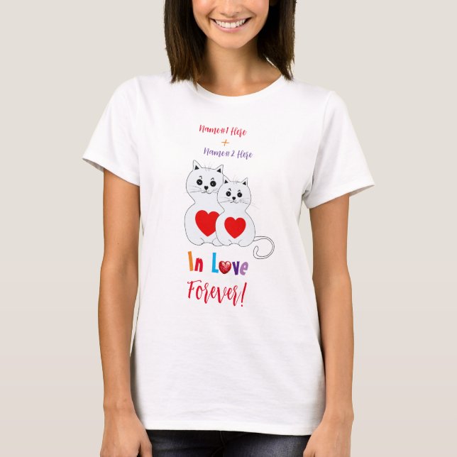Personalised Cat Couple for Valentine's Day v2 T-Shirt (Front)