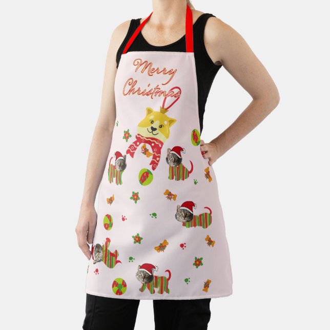 Personalised Cat Face Christmas Apron (Insitu)