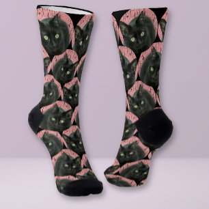 Personalised cat face photo Black Cute Fun Pet Socks