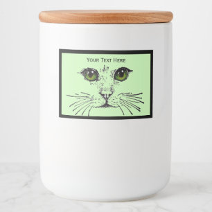 Personalised Cat face With Pretty Green Eyes Food Label
