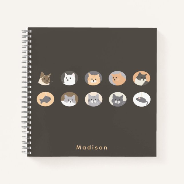 Personalised Cat Faces Spiral Notebook (Front)