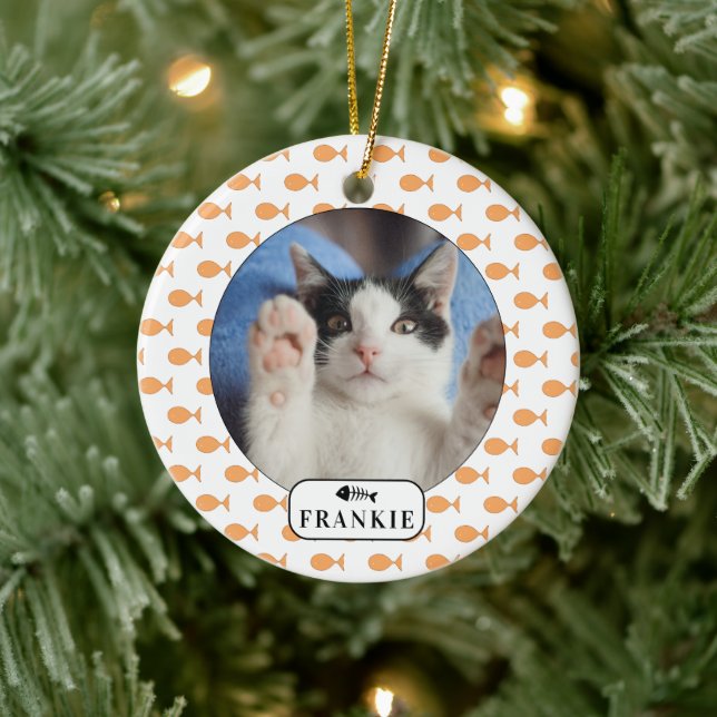 Personalised Cat Goldfish Pet Photo Ceramic Ornament (Tree)