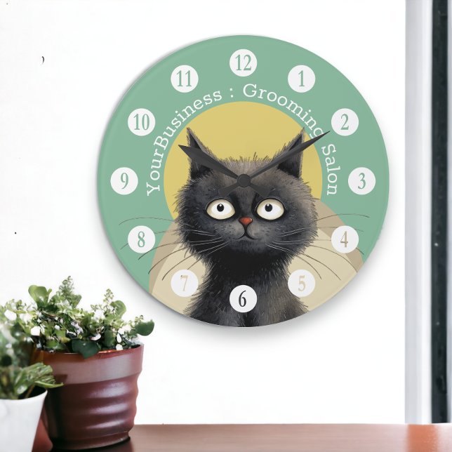 Personalised Cat Grooming Salon  Large Clock (Personalized Cat Grooming Salon Large Clock from Ricaso. Purrfect for pet salon, cat boarder, etc)