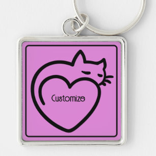 Personalised Cat Love Black Logo Key Ring
