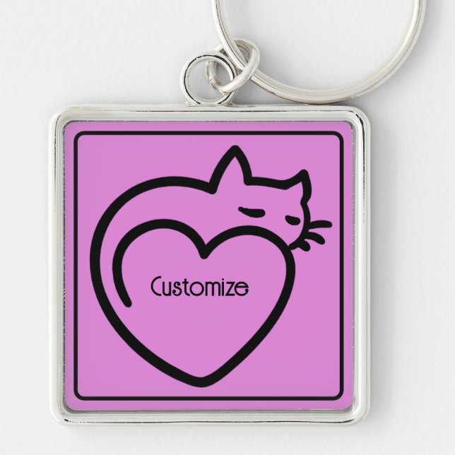 Personalised Cat Love Black Logo Key Ring (Front)