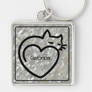 Personalised Cat Love Black Logo Key Ring