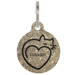 Personalised Cat Love Gold Black Logo Pet Tag