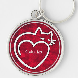 Personalised Cat Love Red White Logo Key Ring