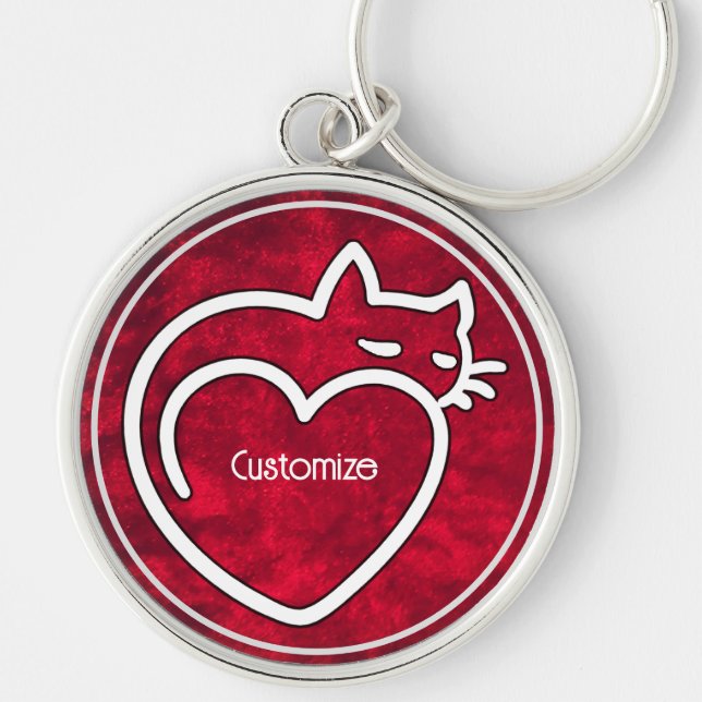 Personalised Cat Love Red White Logo  Key Ring (Front)
